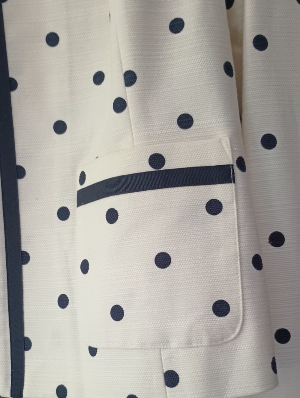 Talbots White Polka Dot Collarless Blazer with Navy Trim - Picture 5 of 7